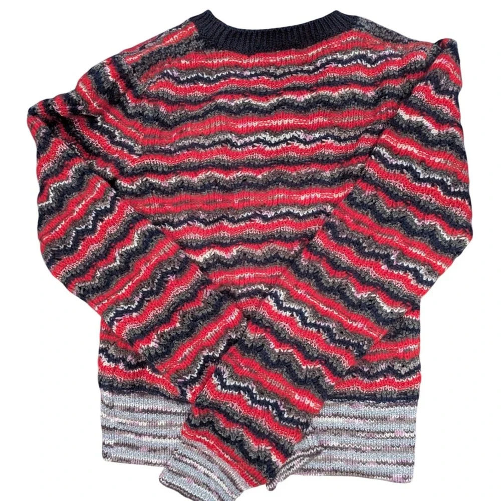 $298 TORY BURCH Lurex Stripe Knit Wool Blend Red Sweater Crew Neck Womens MEDIUM